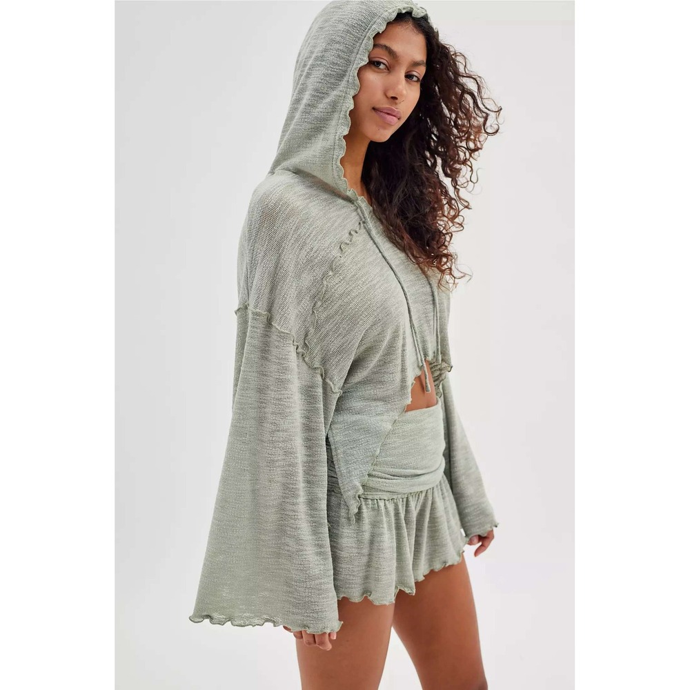 Out From Under Hoodie Women Cropped Raw Hem Green Medium Fairycore Boho